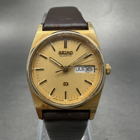 Seiko SQ Watch Women 23mm Champagne Dial Gold Tone Dyadate 2a23-0029 New Battery0