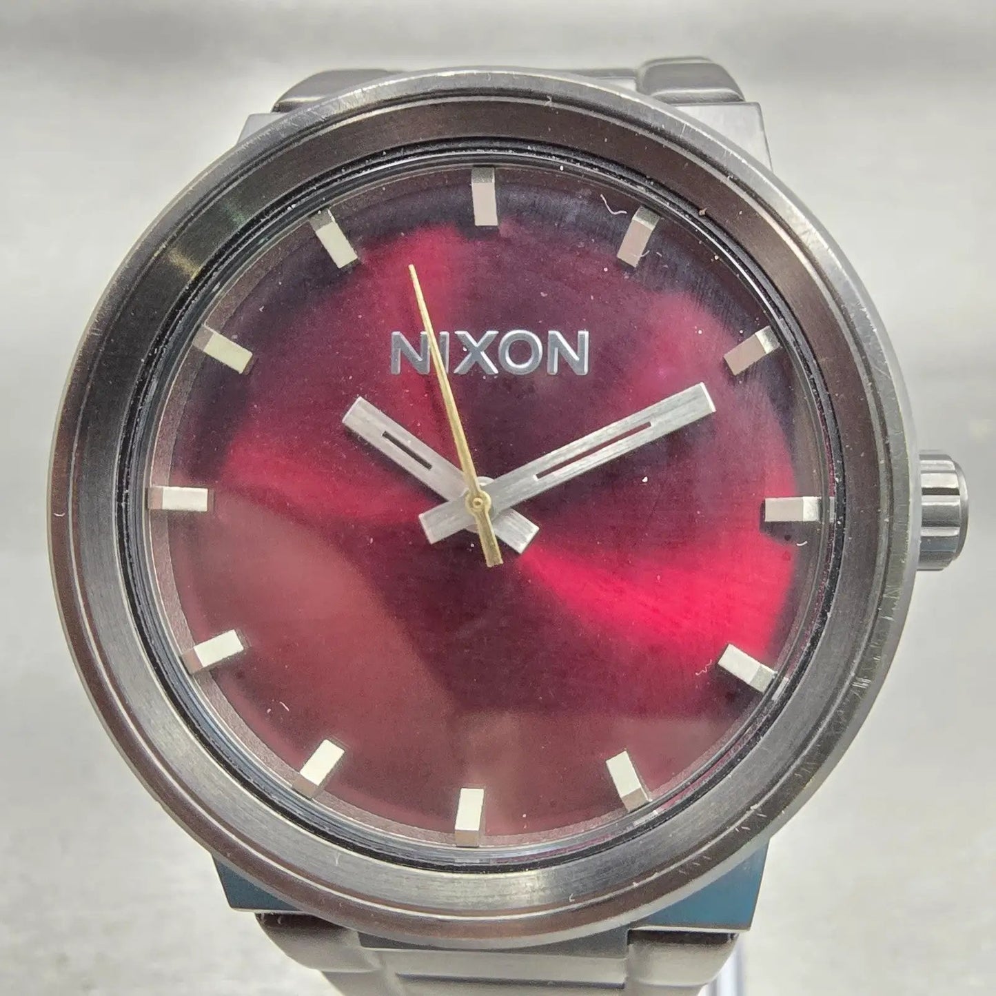 Nixon The Cannon Watch Men 40mm Red Dial Gray Tone Round New Battery1