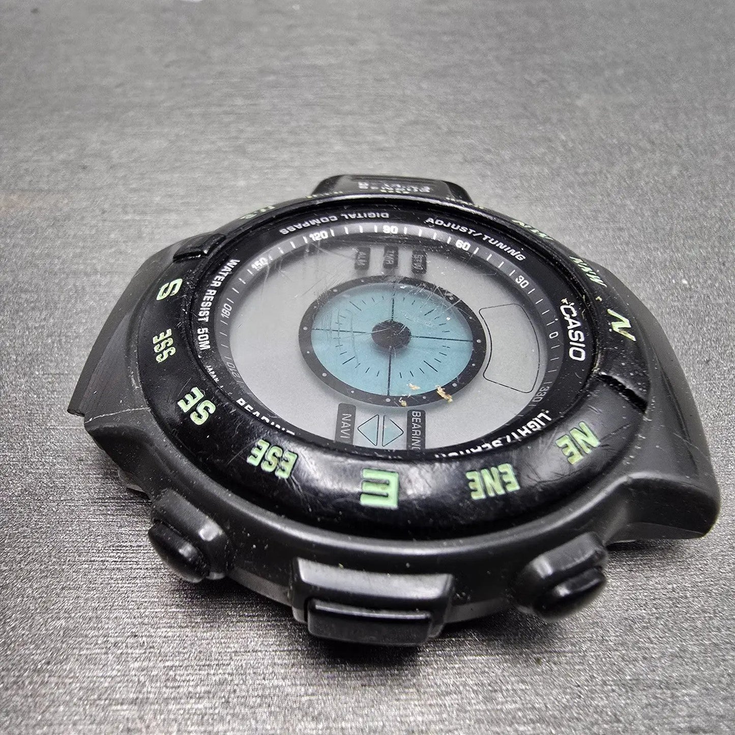 Casio CPW-100 Watch Men 42mm Black Compass Digital Round Vintage PARTS VTG6