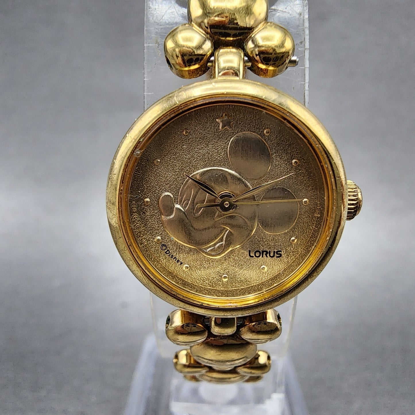 Seiko Lorus Mickey Mouse Watch Women 20mm Gold Dial Gold Tone Round New Battery1