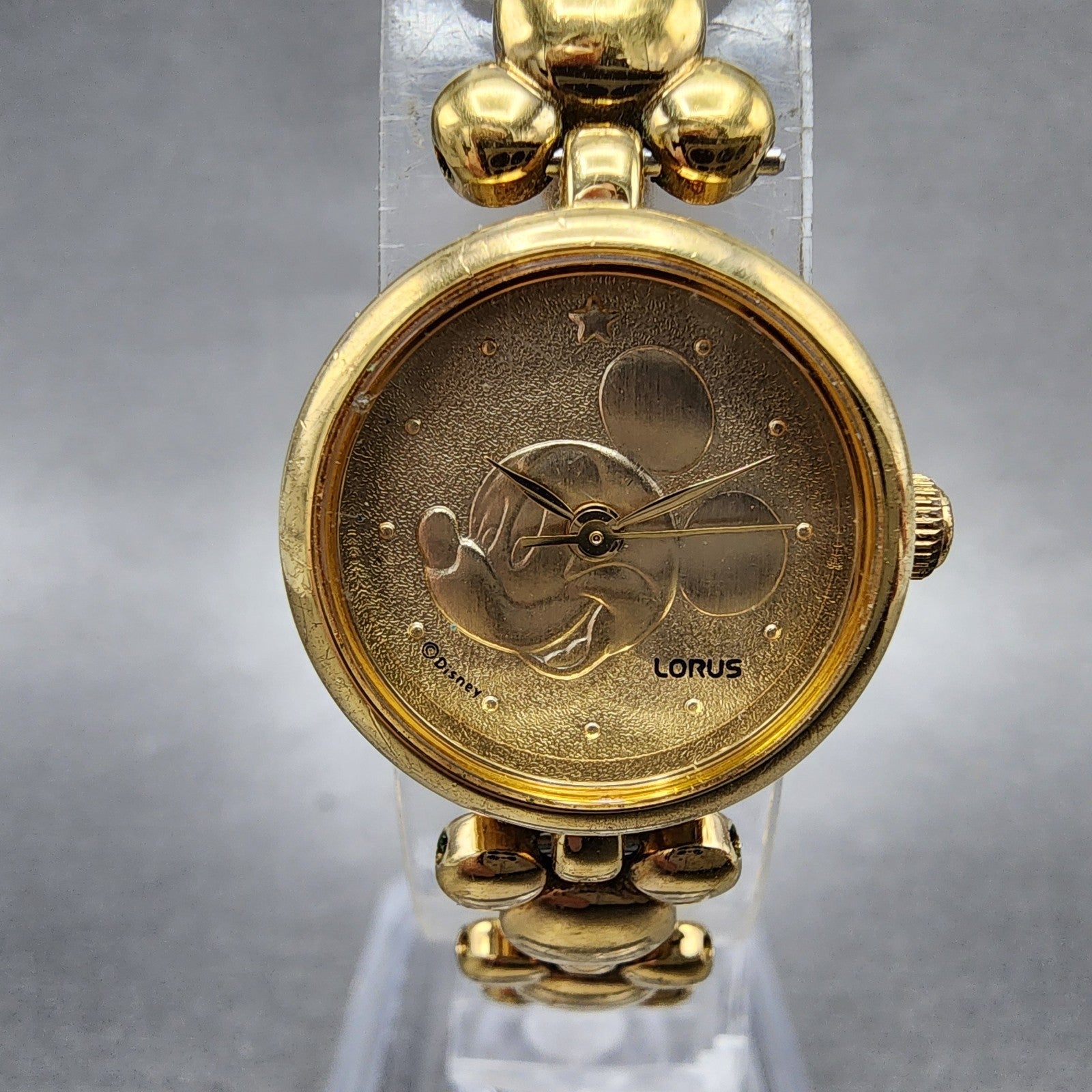 Seiko Lorus Mickey Mouse Watch Women 20mm Gold Dial Gold Tone Round New Battery1