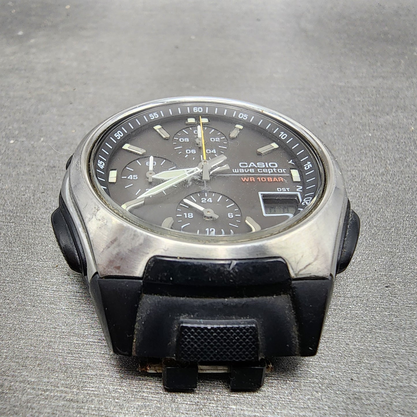 Casio Wave Ceptor Watch Men 43mm Black Dial Black Tone Analog Digital Solar Runs2
