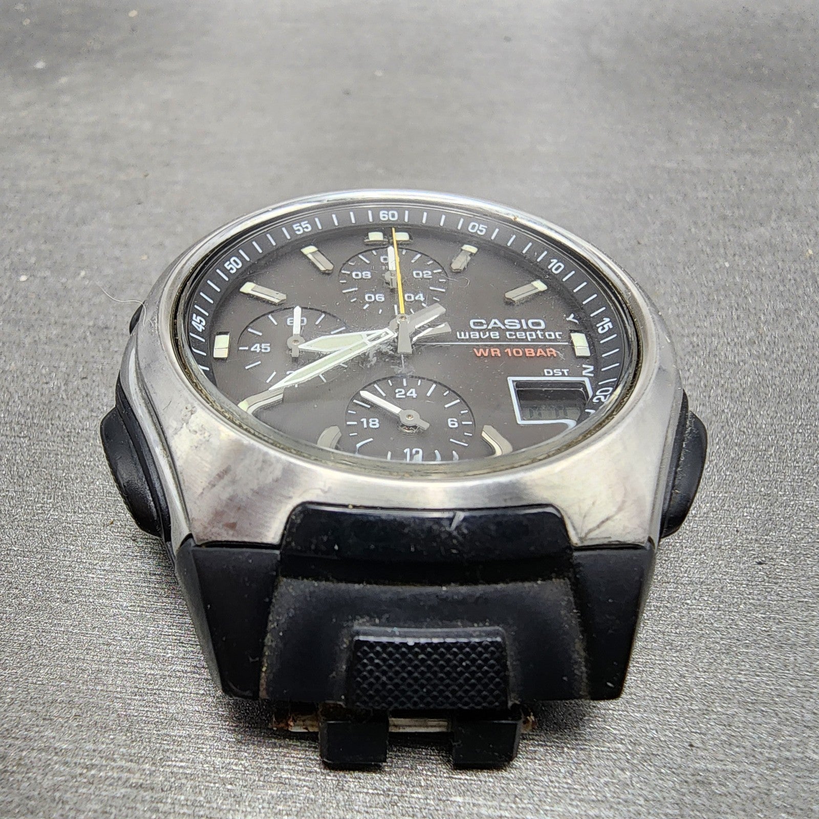 Casio Wave Ceptor Watch Men 43mm Black Dial Black Tone Analog Digital Solar Runs2