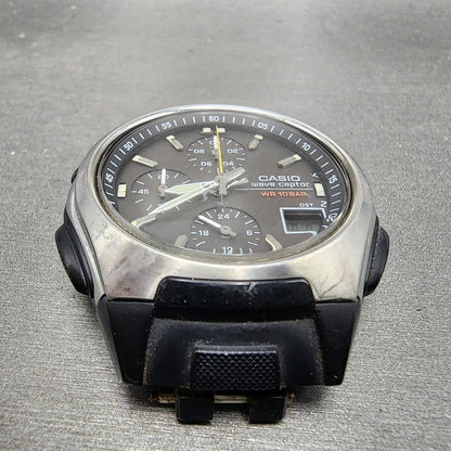 Casio Wave Ceptor Watch Men 43mm Black Dial Black Tone Analog Digital Solar Runs2