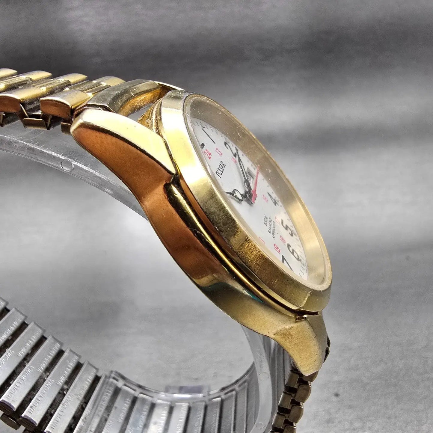 Pulsar Railroad Approved Watch Men 37mm White Dial Gold Tone Daydate New Battery3