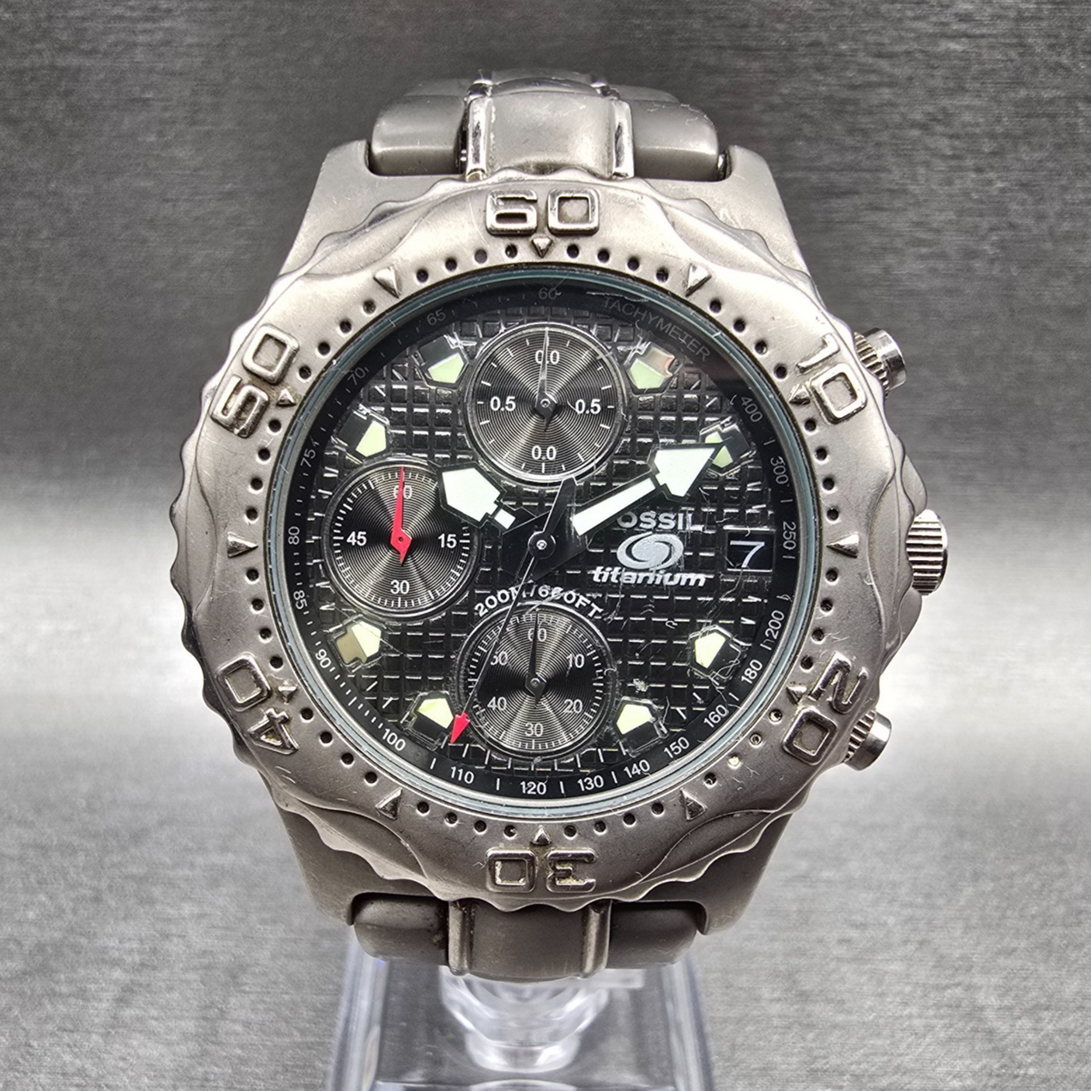 Fossil Dive Watch Men 40mm Gray Dial Titanium Chronograph Round TI-5010 NewBat 10