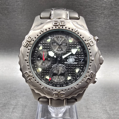 Fossil Dive Watch Men 40mm Gray Dial Titanium Chronograph Round TI-5010 NewBat 10