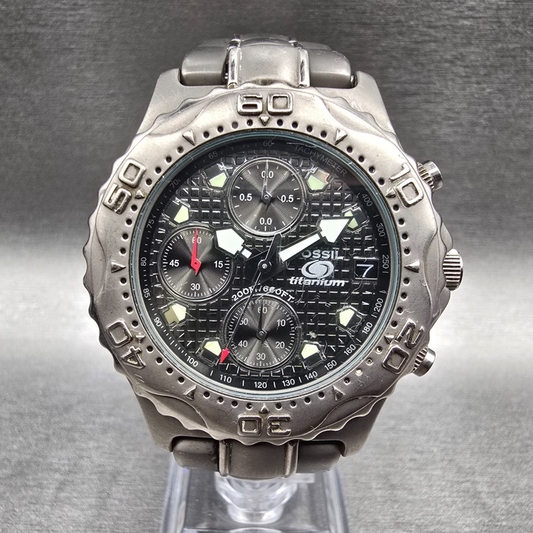 Fossil Dive Watch Men 40mm Gray Dial Titanium Chronograph Round TI-5010 NewBat 10