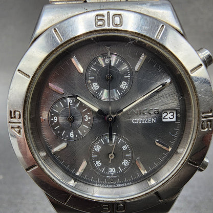 Citizen Wicca Chronograph Watch Women 35mm Gray Dial Silver Tone Date New Batt1