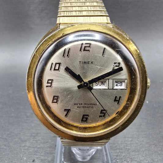 Timex Viscount automatic Watch men 39mm Champagne Dial Gold Tone Daydate Runs0