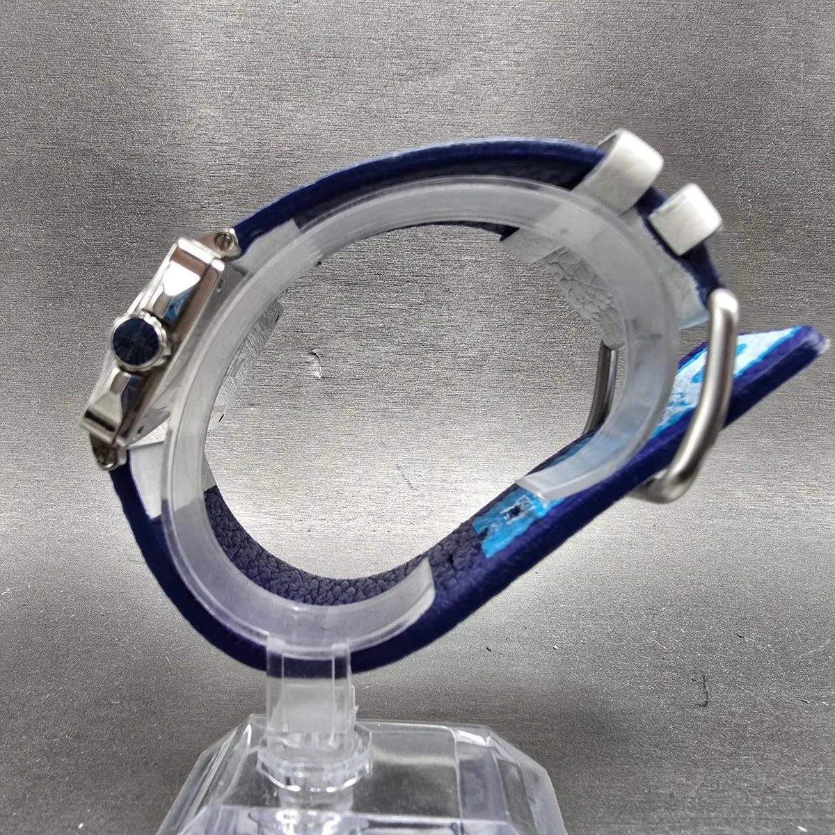 Panam Dual Time Watch Men 56mm Blue Dial Silver Tone Rectangle New Battery8