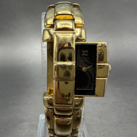 Citizen Elegance Hide Away Watch Women 15mm Black Dial Gold Tone New Battery VTG0