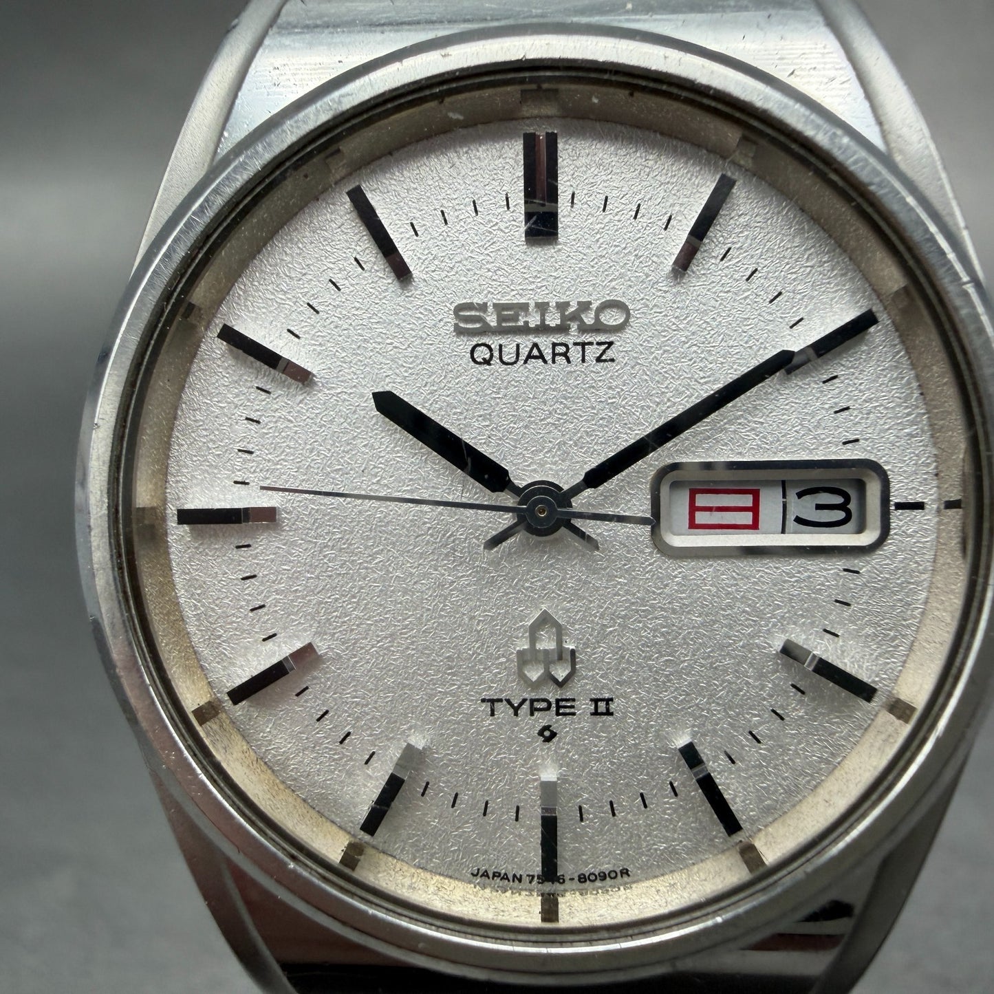 Seiko Type II Watch Men 36mm Silver Dial Silver Tone Daydate 7546-8080 New Batt41