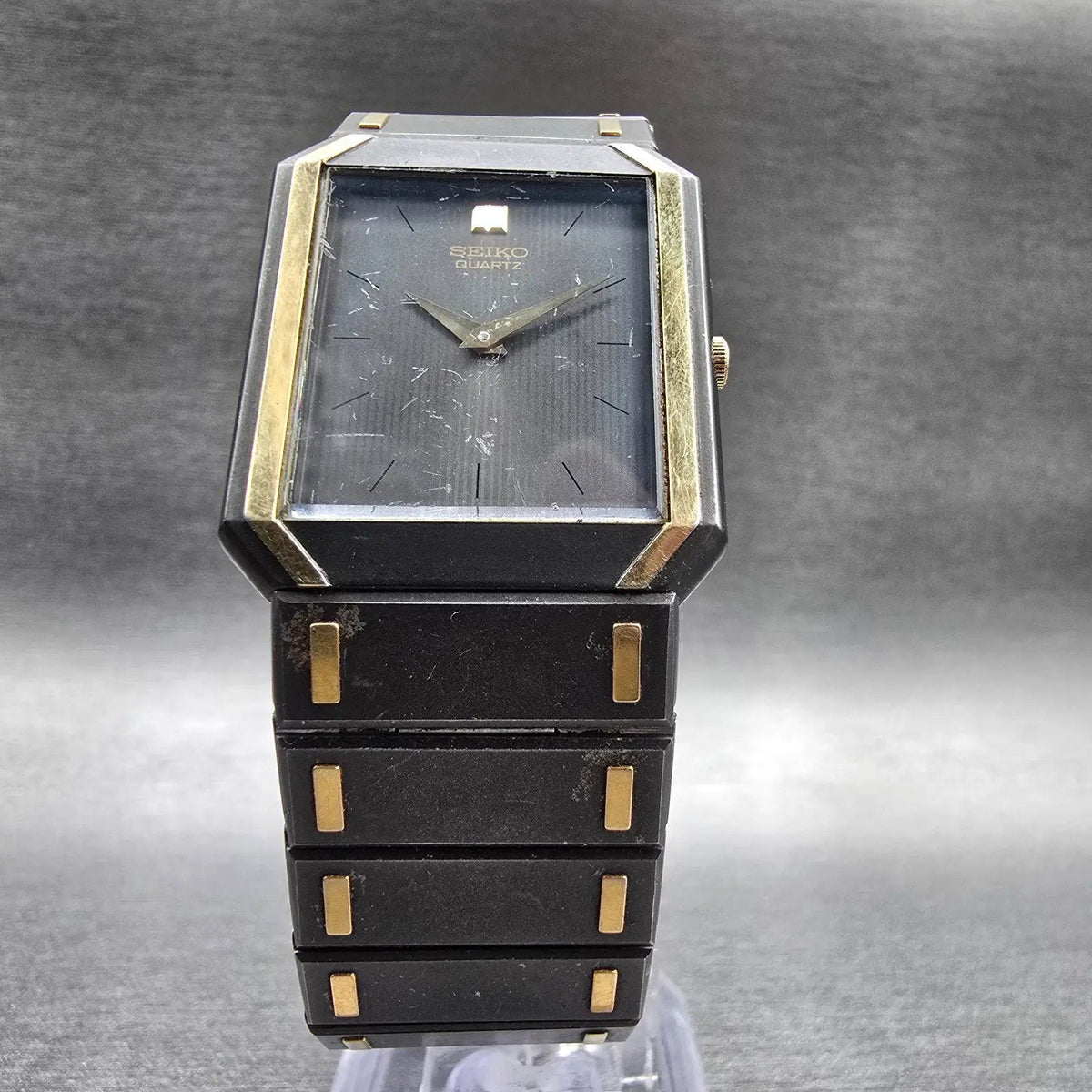 Seiko Tank Watch Men 26mm Gray Dial Two Tone Rectangle 7430-5479 New Battery VTG5