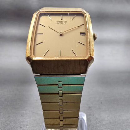 Seiko Watch Men 27mm Gold Dial Gold Tone Date Rectangle 6539-5060 New Battery5