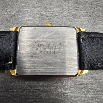 Citizen CQ Tank Watch Men 25mm Black Dial Gold Tone Rectangle 6031-S06291 NewBat10