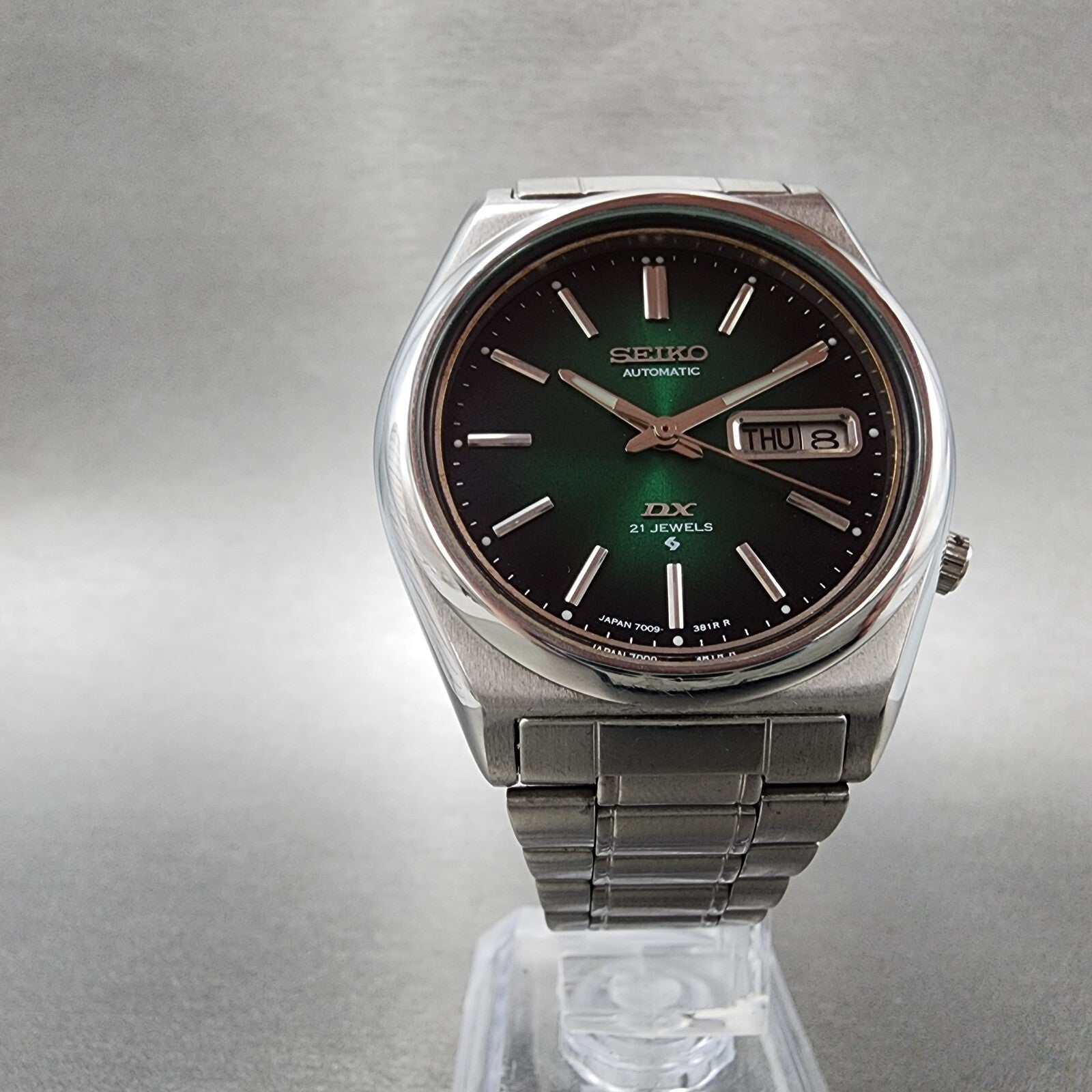 Seiko DX Automatic Watch Men 37mm Green Dial Steel Daydate 70098762 Runs5