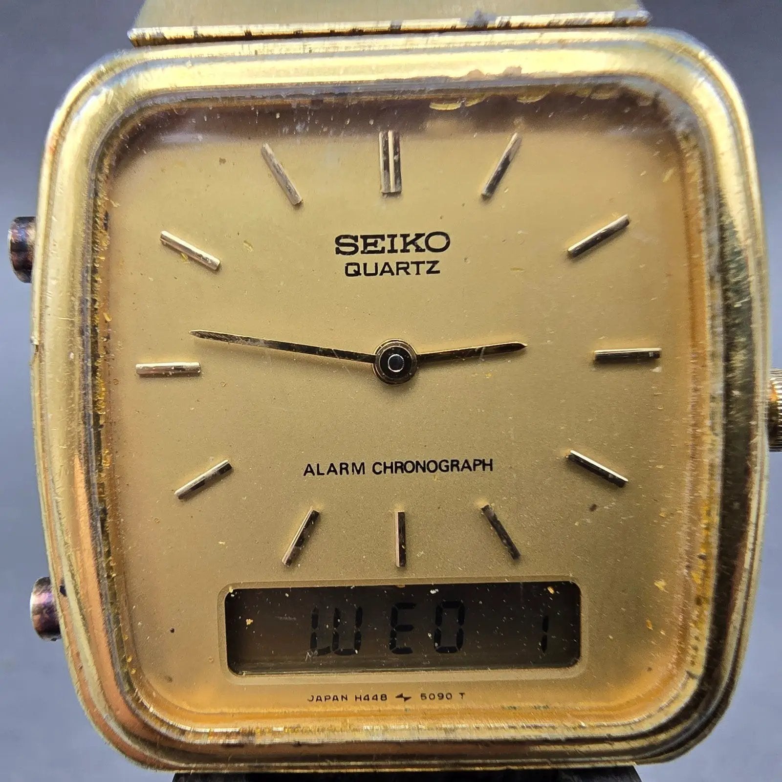Seiko Analog Digital Watch Men 30mm Champagne Dial Gold Tone H448-5080 PARTS2