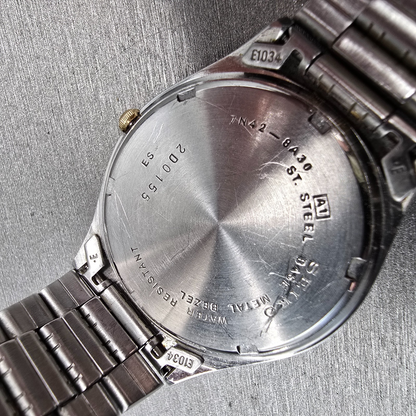 Seiko Watch Men 35mm Gray Dial Two Tone Date Round 7N42-8A30 New Battery JP10