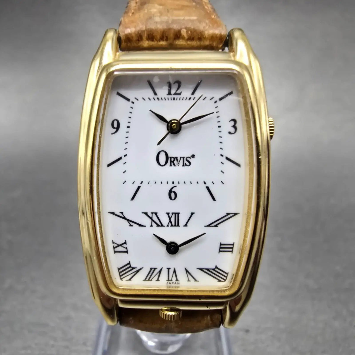 Orvis Dual Time Watch Women 23mm White Dial Gold Tone Rectangle New Battery GT0