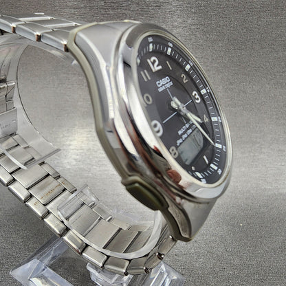 Casio Wave Ceptor Watch Men 41mm Black Dial Steel Analog Digital Solar Runs B1233