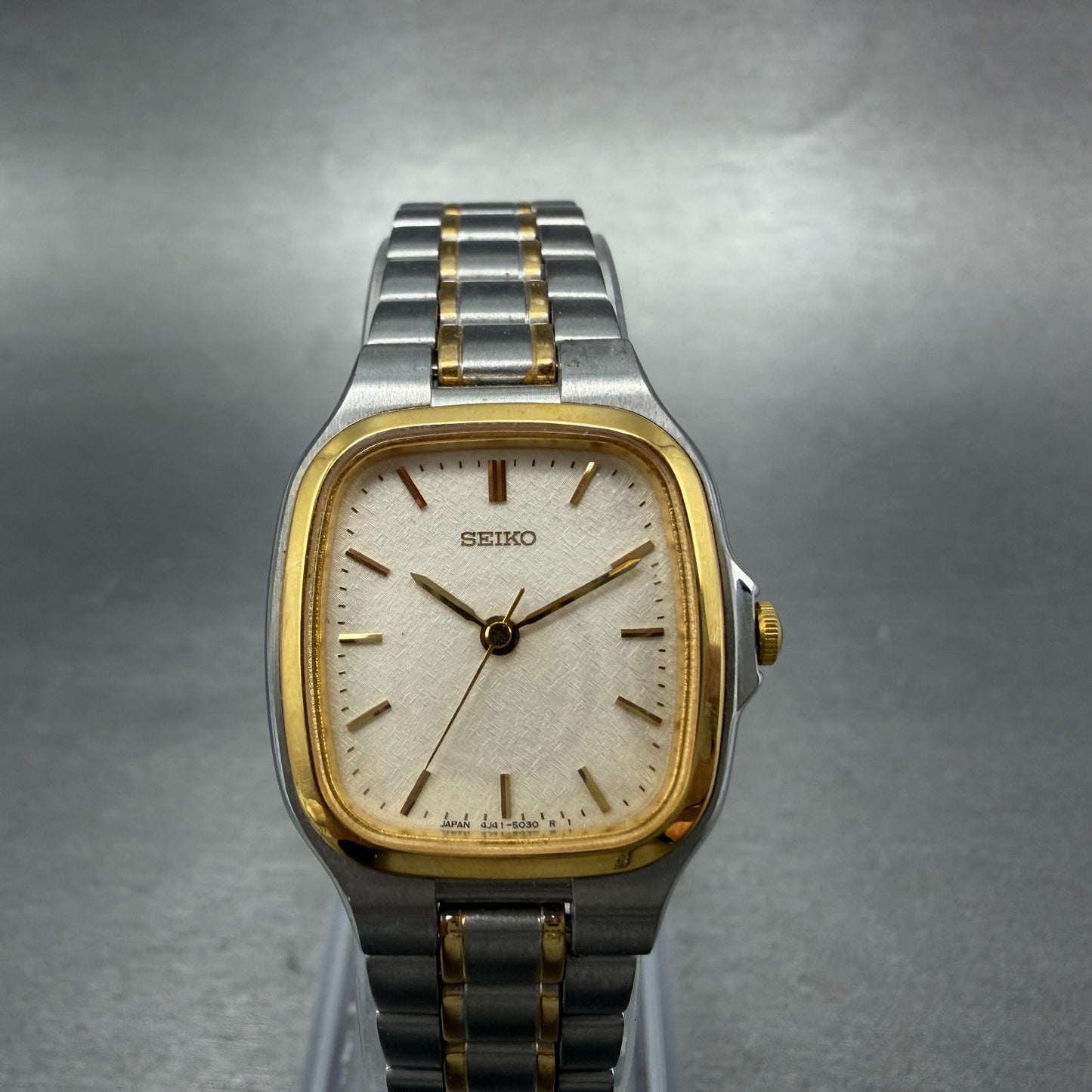 Seiko Tank Watch 22mm Women Champagne Dial Two Tone 4J41-5030 New Battery0