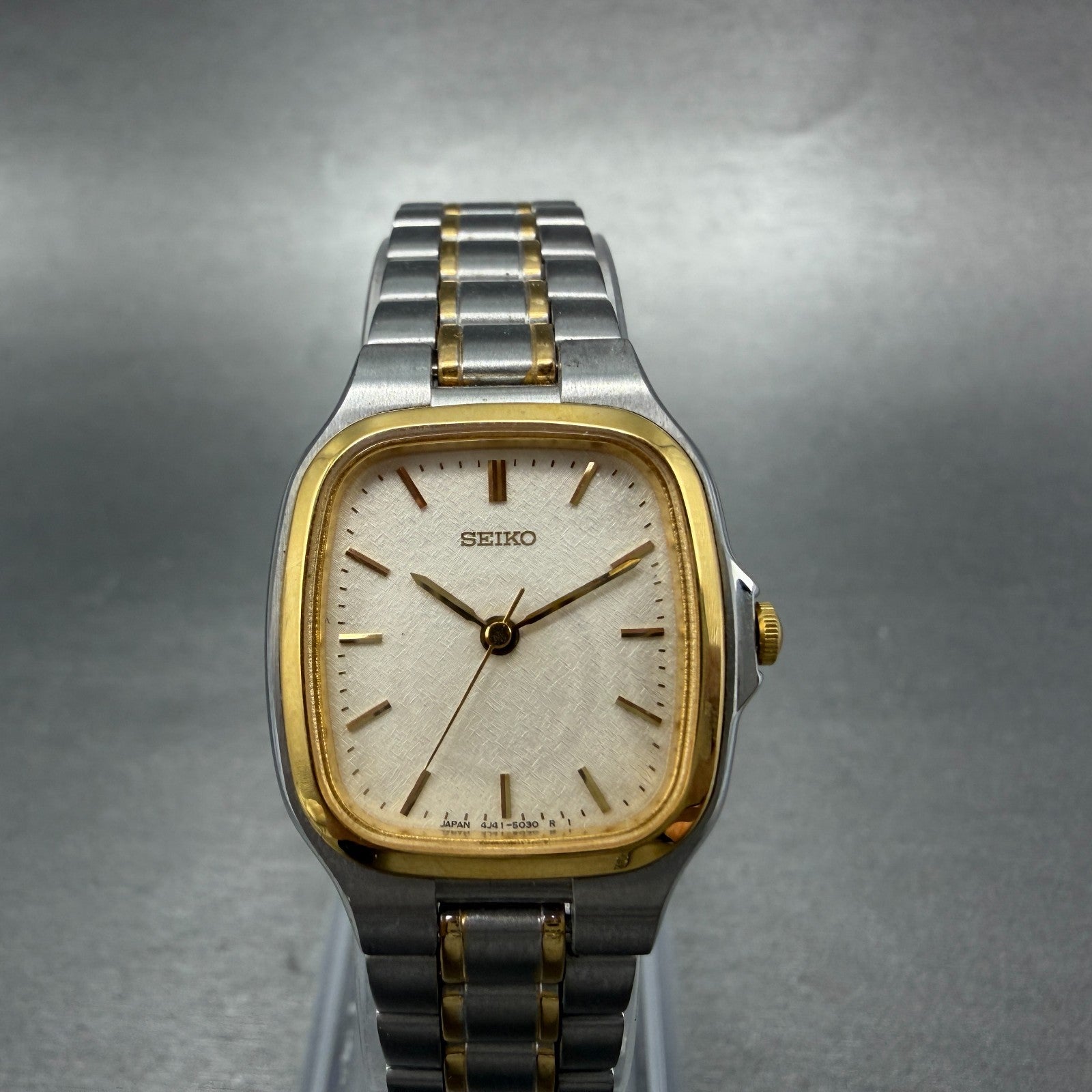 Seiko Tank Watch 22mm Women Champagne Dial Two Tone 4J41-5030 New Battery0