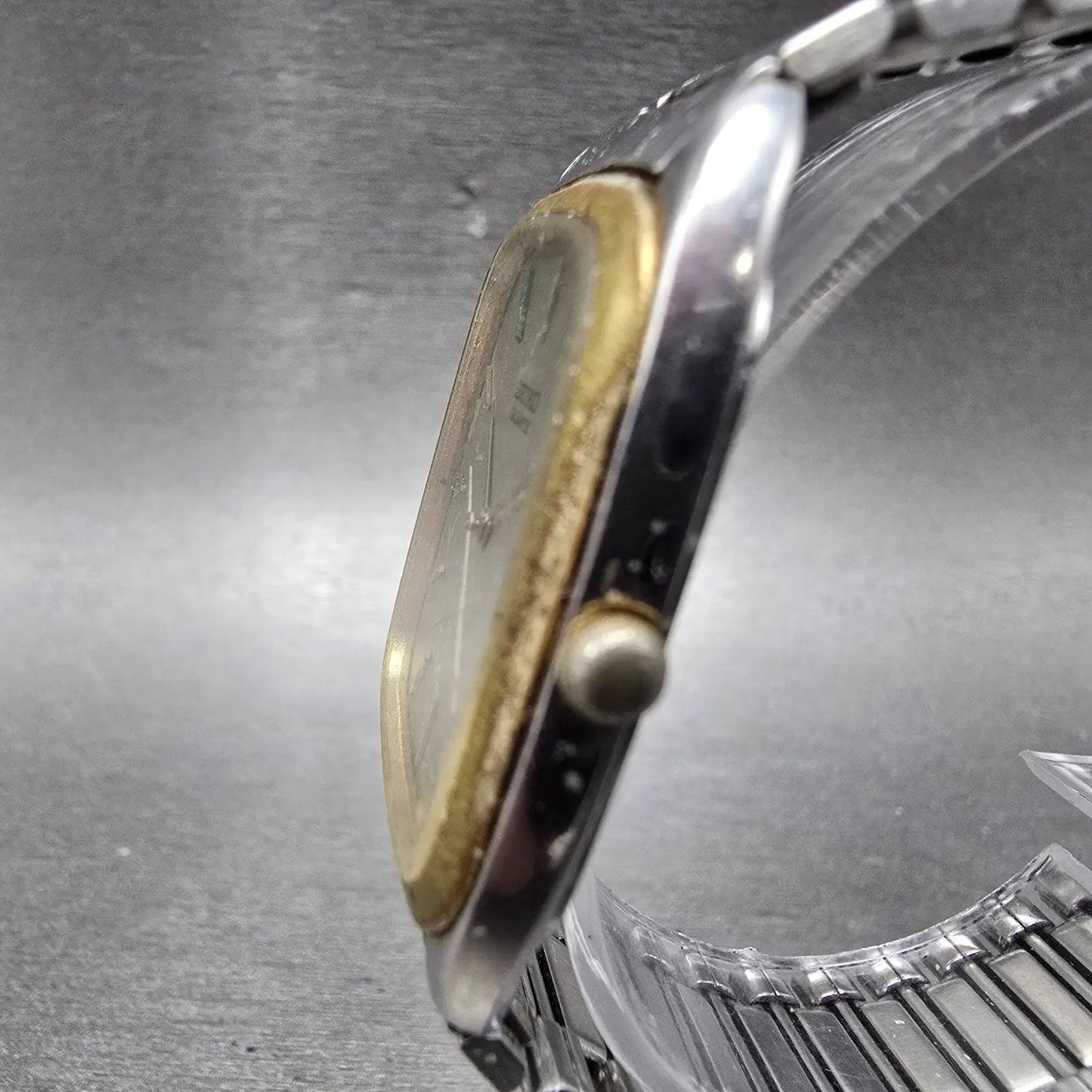 Seiko Watch Men 30mm Silver Dial Two Tone Rectangle 6431-5010 PARTS Vintage3
