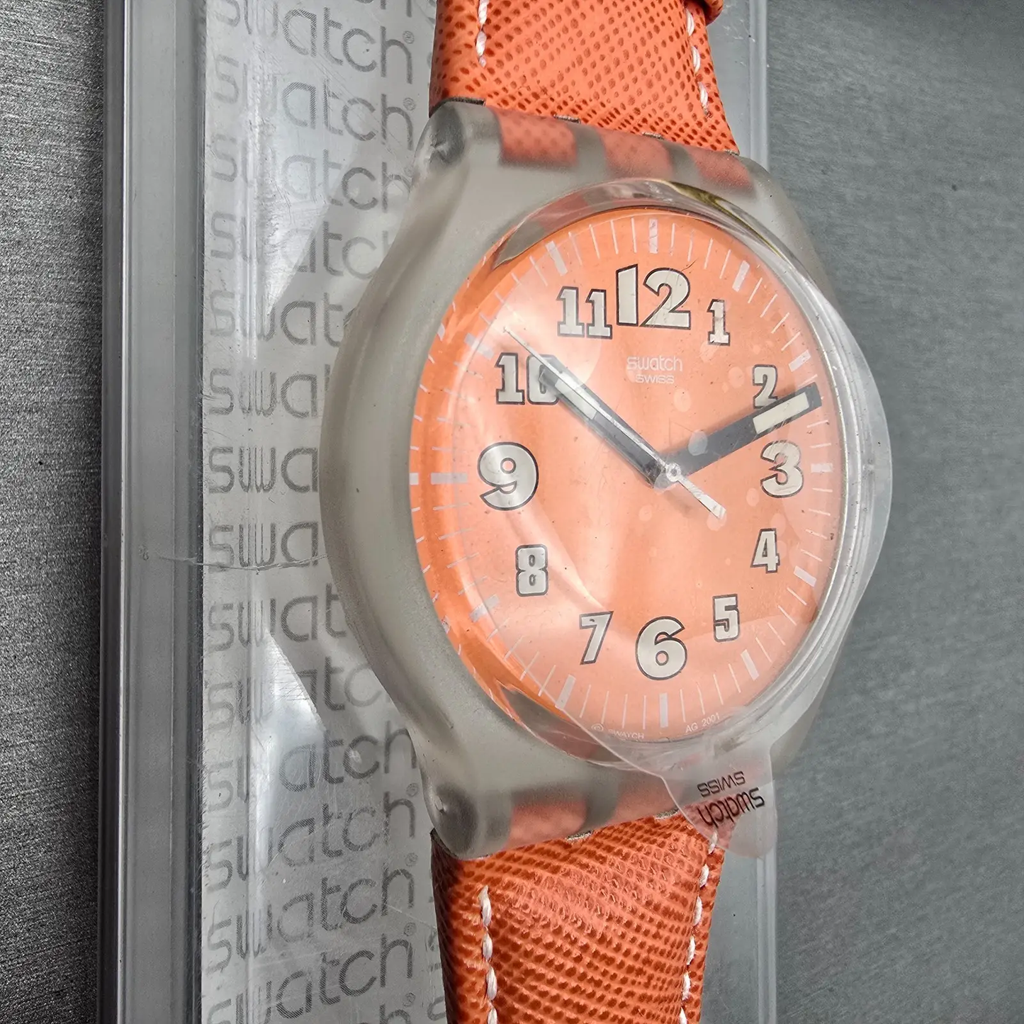 Swatch Squeezed Pumpkin Watch Men 44mm Orange Dial Clear Case SUDK102 New Batt5