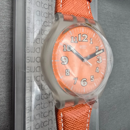 Swatch Squeezed Pumpkin Watch Men 44mm Orange Dial Clear Case SUDK102 New Batt5
