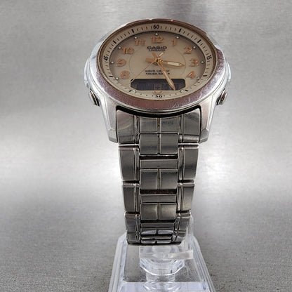 Casio Lineage Watch Men 41mm White Dial Silver Tone Analog Digital Solar Runs5