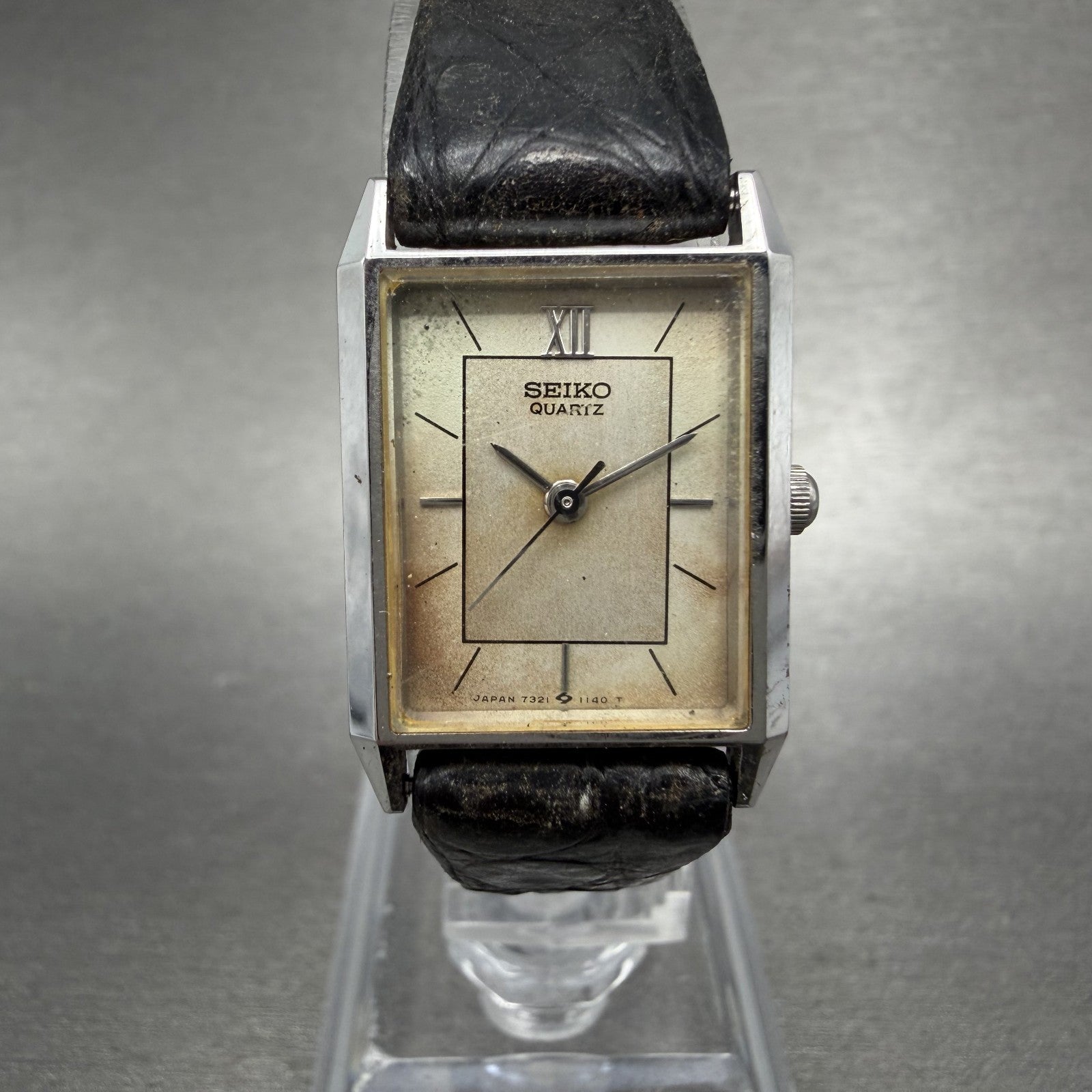 Seiko Tank Watch Women 18mm Silver Dial Silver Tone 7321-5650 New Battery0
