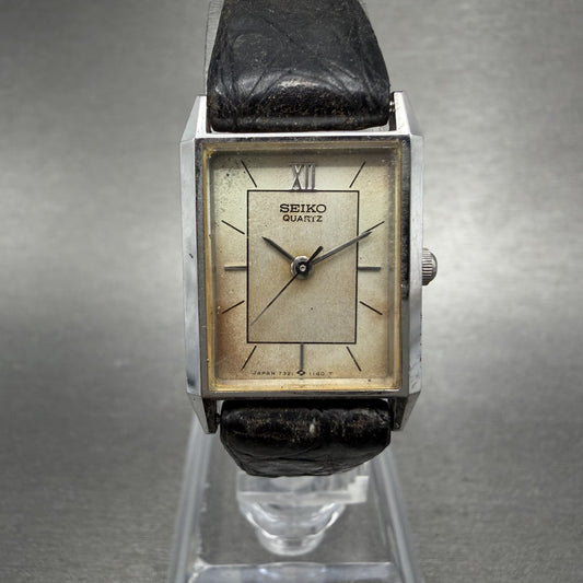 Seiko Tank Watch Women 18mm Silver Dial Silver Tone 7321-5650 New Battery0