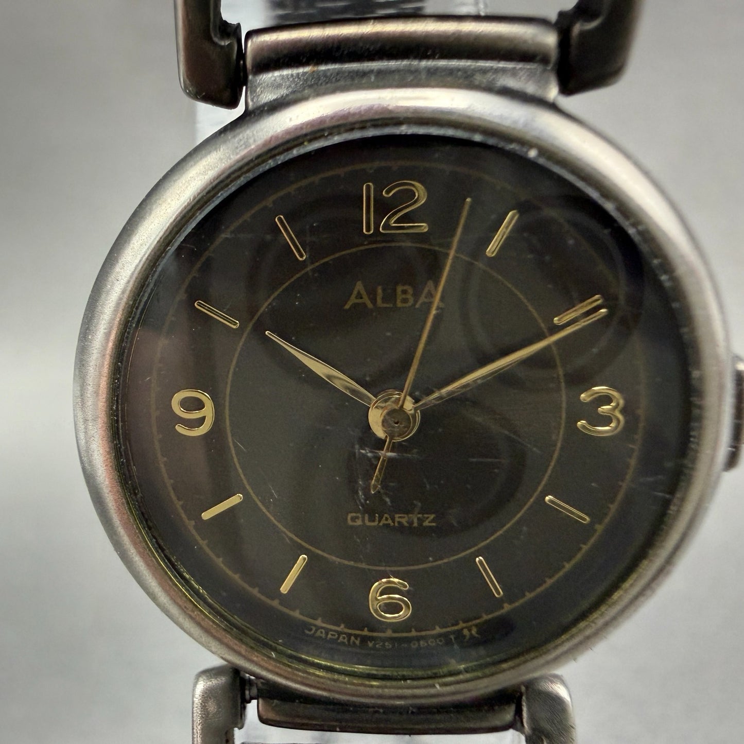 Seiko Alba Watch Women 24mm Brown Dial Black Tone Round V251-0160 New Battery1