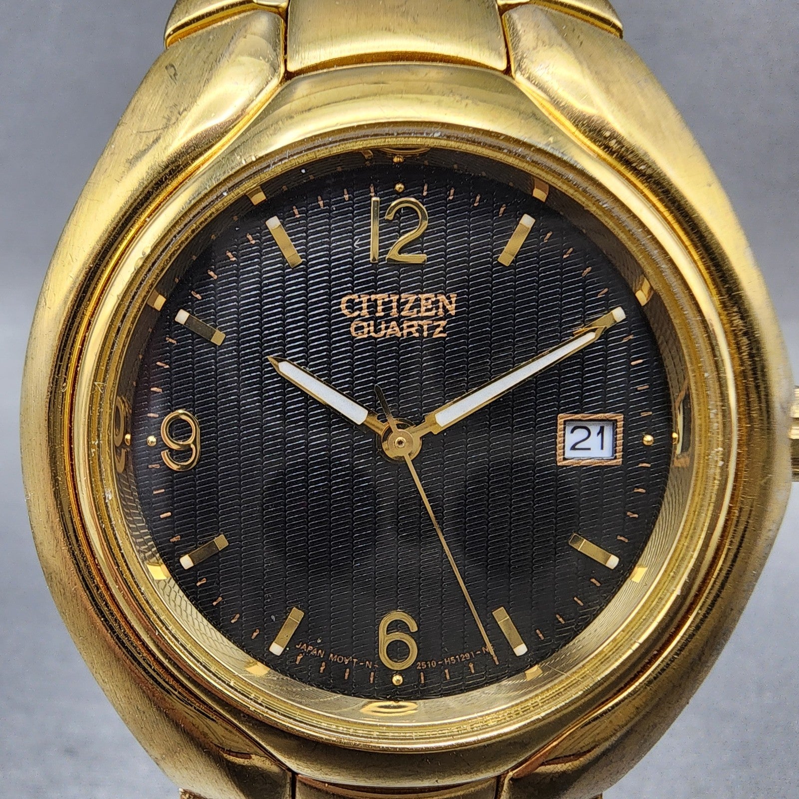 Citizen Watch Men 37mm Black Dial Gold Tone Round 2510H29850 New Battery1