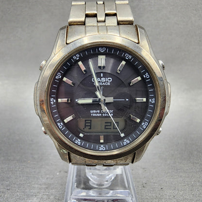 Casio Lineage Watch Men 41mm Black Dial Titanium Analog Digital Solar Runs BAC120