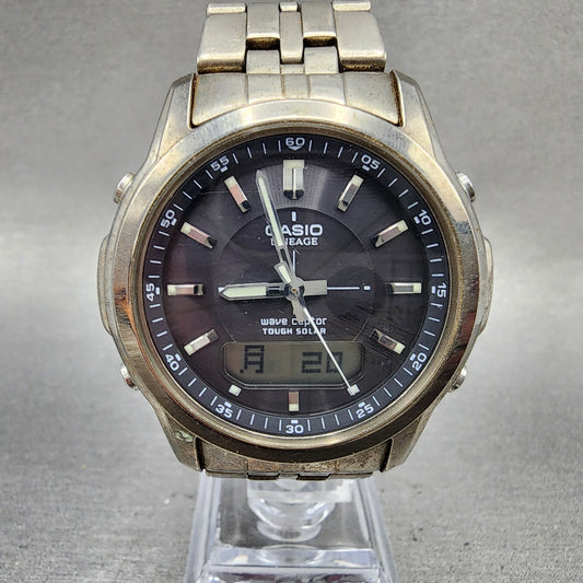 Casio Lineage Watch Men 41mm Black Dial Titanium Analog Digital Solar Runs BAC120