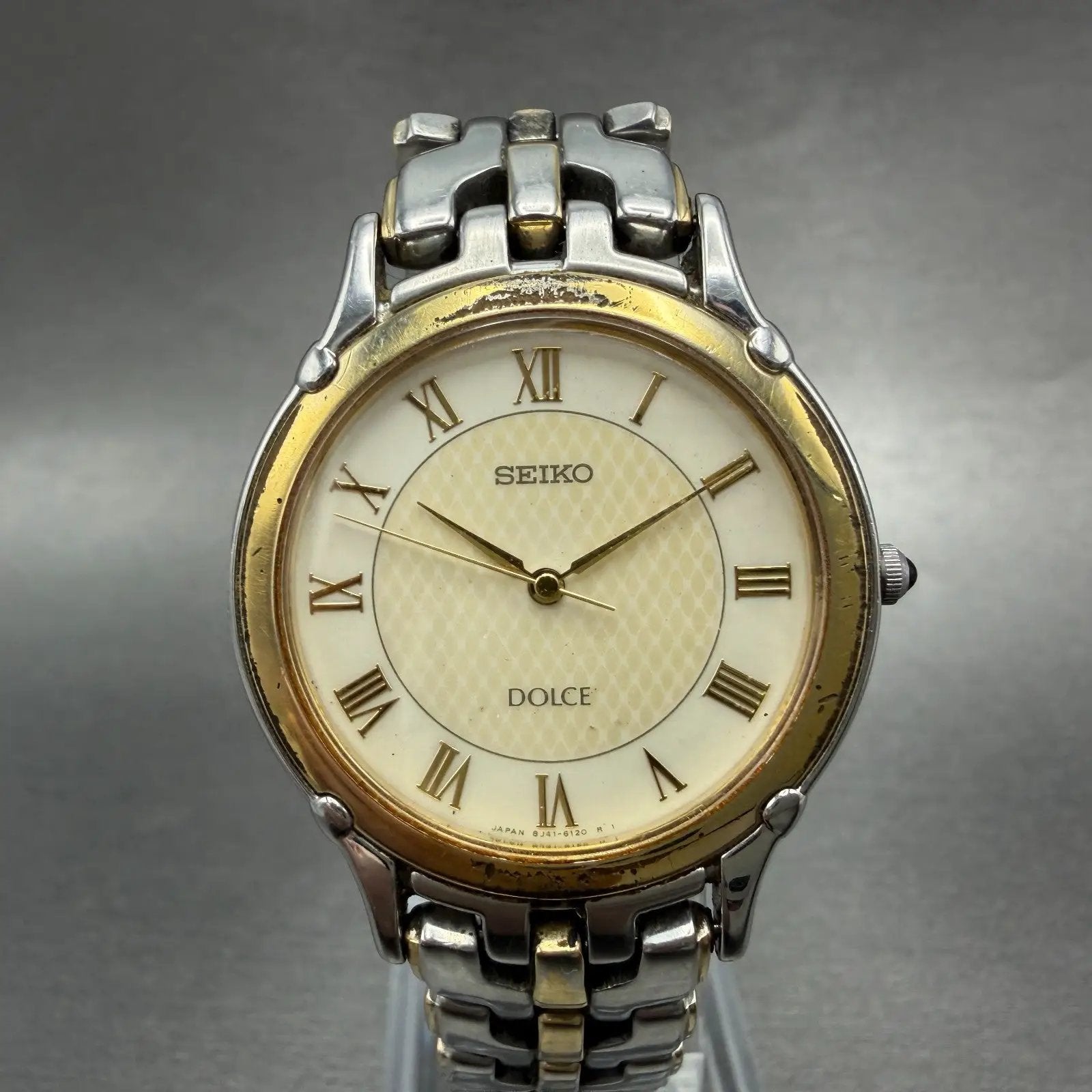 Seiko Dolce Watch Men 32mm Cream Dial Two Tone Round 8J41-6070 New Battery0