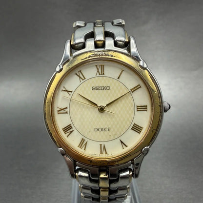 Seiko Dolce Watch Men 32mm Cream Dial Two Tone Round 8J41-6070 New Battery0