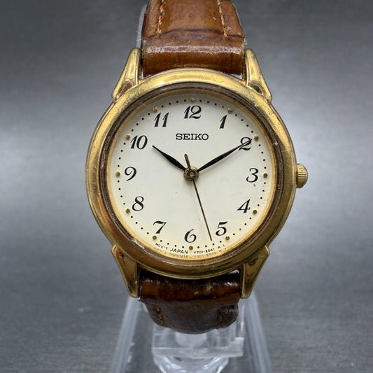 Seiko Watch Women 25mm Cream Dial Gold Tone Round V701-1930 New Battery0
