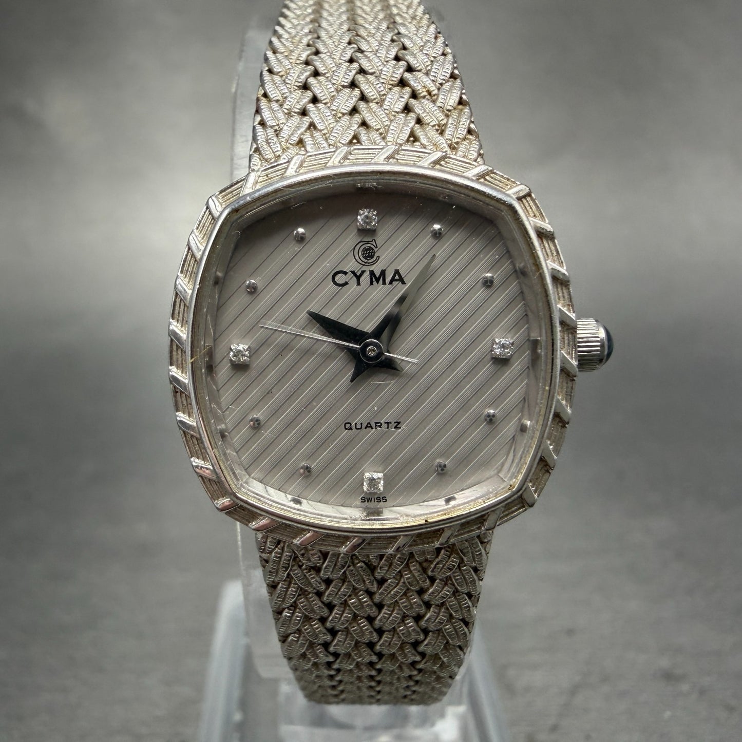 Cyma Watch Women 22mm Silver Dial Silver Tone Rectangle Mesh E616 New Battery0