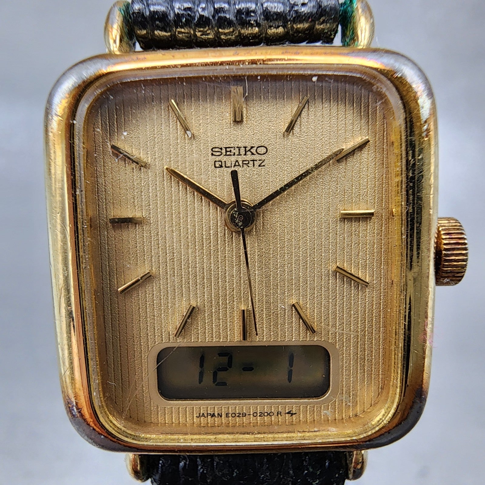 Seiko Watch Women 21mm Analog Digital Gold Tone Rectangle Champagne Dial New Bat1