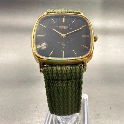 Seiko Watch Men 30mm Black Dial Gold Tone Rectangle 7820-5050 New Battery VTG5
