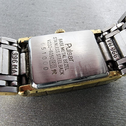 Pulsar Tank Watch Women 17mm MOP Dial Two Tone Rectangle V232-6050 New Battery