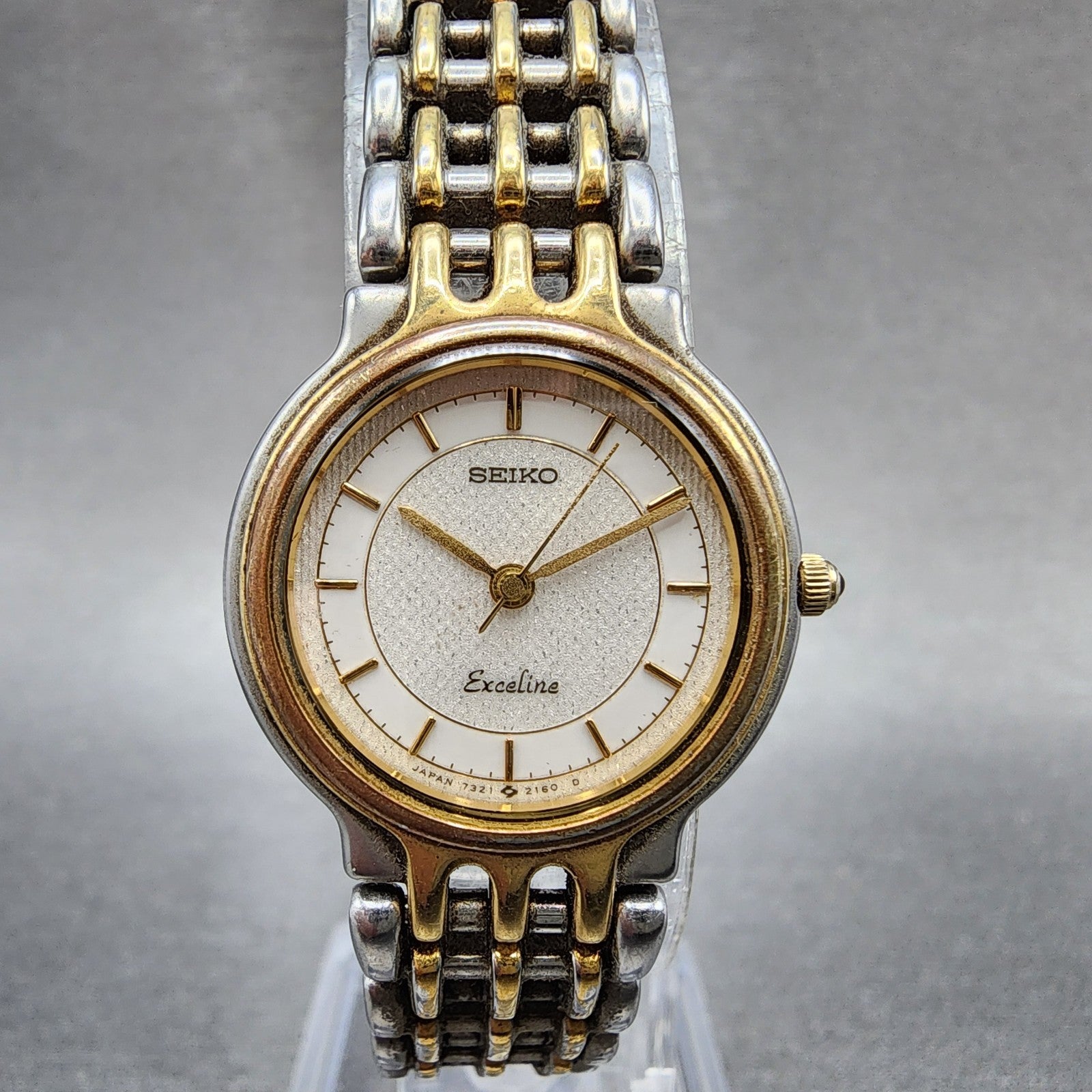 Seiko Exceline Watch Women 23mm White Dial Two Tone Round 73210480 New Battery0