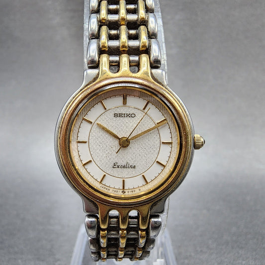 Seiko Exceline Watch Women 23mm White Dial Two Tone Round 73210480 New Battery0