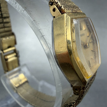Seiko Watch Women 16mm Champagne Dial Gold Tone Manual Hexagon 11-5199 Runs HJ63
