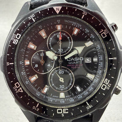 Casio Chronograph Watch Men 45mm Black Dial Black Tone Date AMW-330 New Battery1