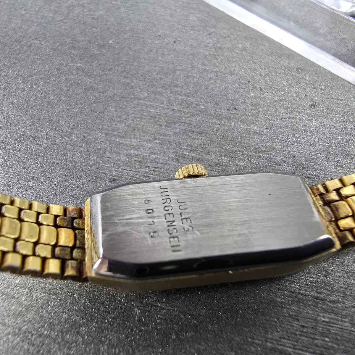 Jules Jurgensen Watch Women 11mm Gold Dial Gold Tone Rectangle New Battery VTG9