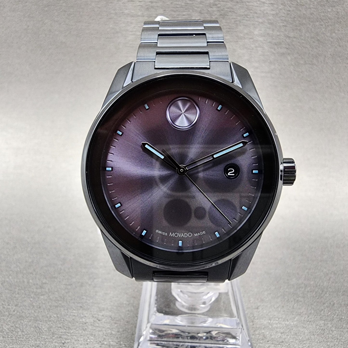 Movado Bold Verso Watch Men 42mm Blue Dial Dark Blue Tone Date Round 36008620